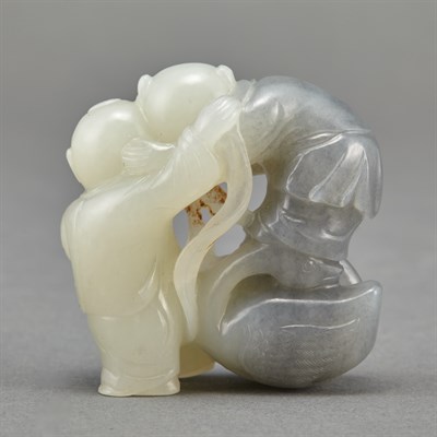 Lot 326 - Chinese Black and White Jade Boy Figural Group...
