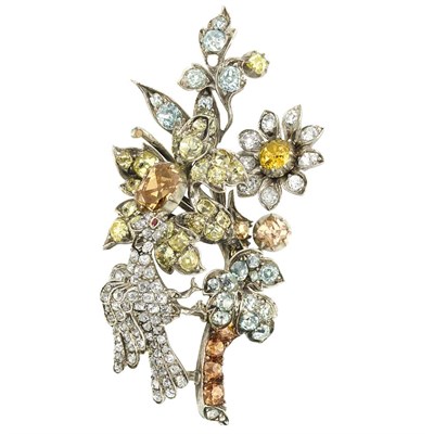 Lot 227 - Antique Multicolored Diamond and Diamond Brooch