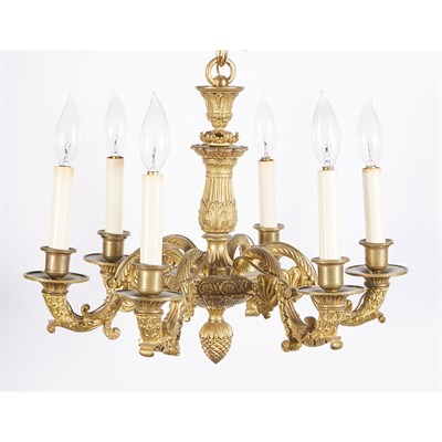 Lot 309 - Empire Style Gilt-Bronze Six-Light Chandelier...
