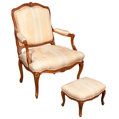 Lot 157 - Louis XV Style Carved Walnut Fauteuil a la...