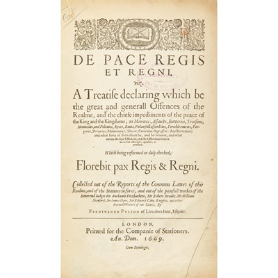 Lot 106 - PULTON, FERDINANDO De pace Regis et regni. viz....