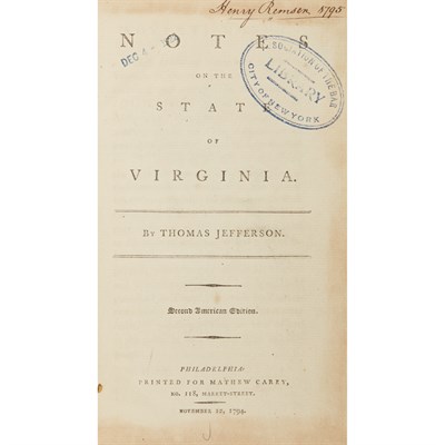 Lot 49 - JEFFERSON, THOMAS Notes on the State of...