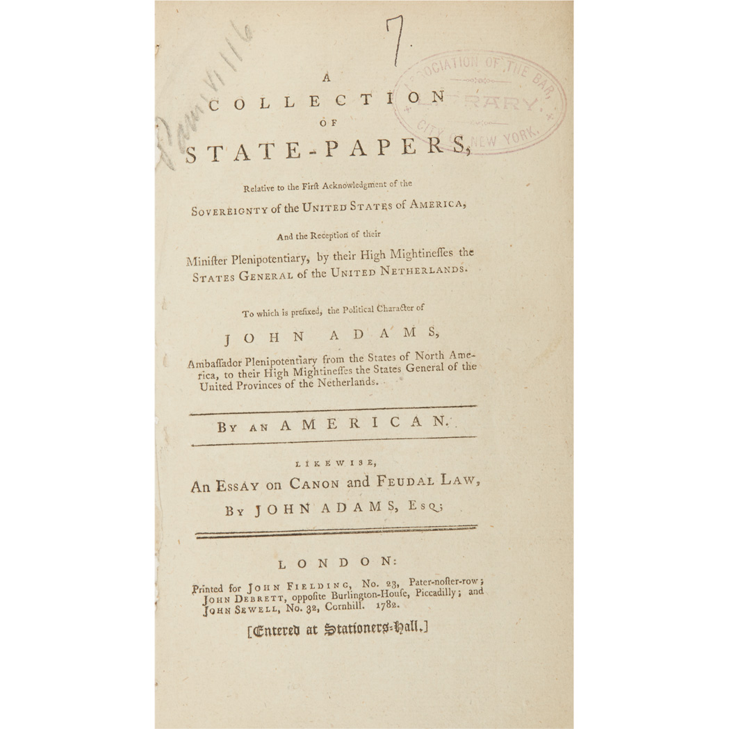 Lot 41 - ADAMS, JOHN A Defence of the Constitutions of...