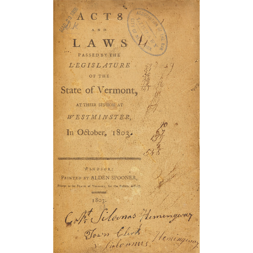 Lot 28 - [VERMONT - FEDERAL] The Laws of the State of...