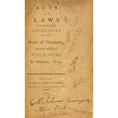 Lot 28 - [VERMONT - FEDERAL] The Laws of the State of...