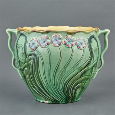 Lot 318 - Majolica Floral Jardiniere Height 10 inches.