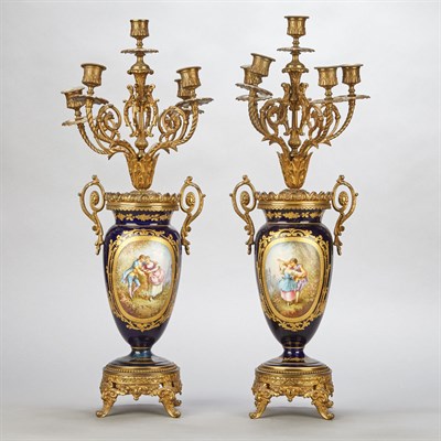 Lot 156A - Pair of Sevres Style Gilt-Metal and Porcelain...