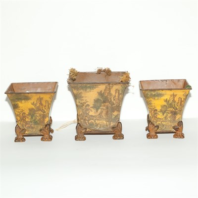 Lot 338 - Set of Three Regency Style Tole Jardinieres...