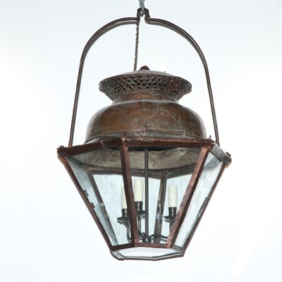 Lot 407 - Hexagonal Copper Hall Lantern Height 31 inches,...