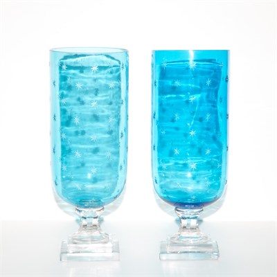 Lot 304 - Pair of Aqua Colored Glass Hurricane...