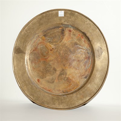 Lot 112 - Asian Etched Brass Charger Diameter 28 inches.