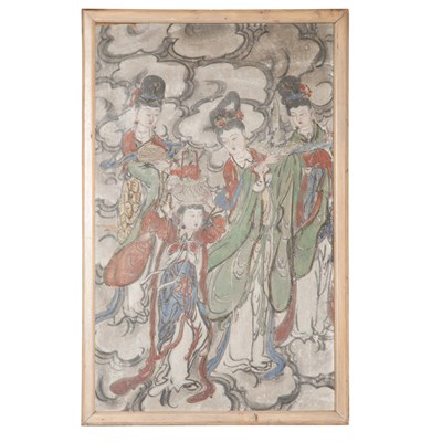 Lot 388 - Chinese Polychrome Painted Stucco Panel...