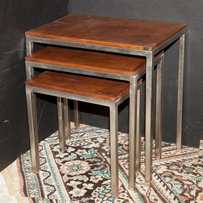 Lot 208 - Nest of Three Industrial Style Stained Wood...