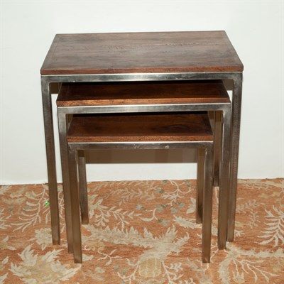 Lot 199 - Nest of Three Industrial Style Stained Wood...
