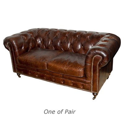 Lot 413 - Pair of Leather Upholstered Chesterfield Sofas...
