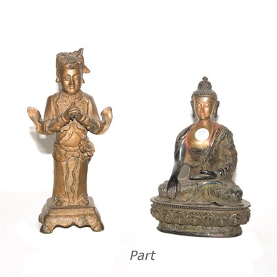 Lot 95 - Group of Five Asian Metal Vases and Figures...