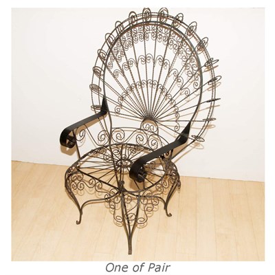 Lot 473 - Pair of Metal Peacock Armchairs