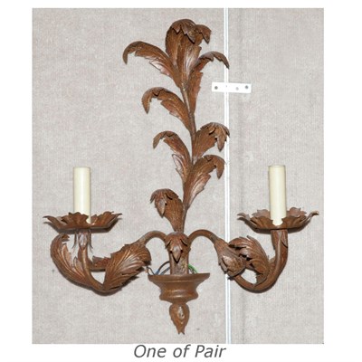 Lot 352 - Pair of French Painted Metal Foliate Two-Light...