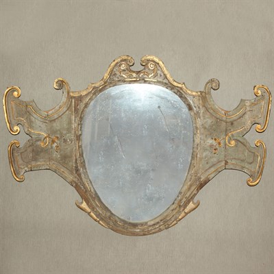 Lot 468 - Venetian Painted Shield-Form Mirror Height 67...