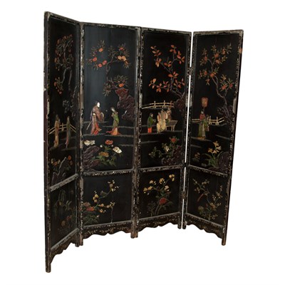 Lot 146 - Chinese Hardstone Inlaid Painted Wood...
