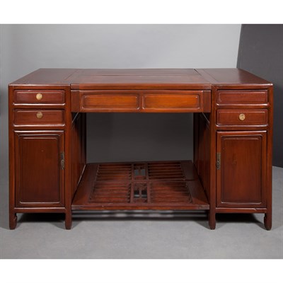 Lot 256 - Chinese Stained Hardwood Double-Pedestal Desk...