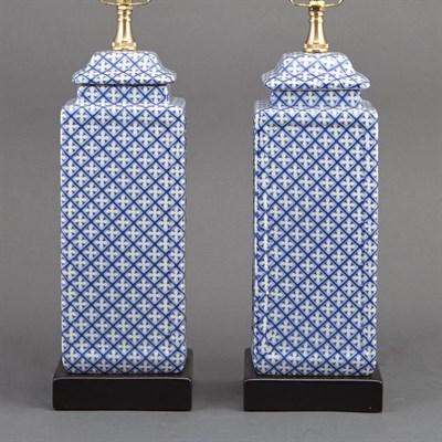 Lot 267 - Pair of Blue and White Porcelain Lamps Each...