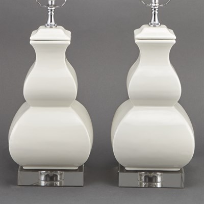 Lot 272 - Pair of White Glazed Porcelain Lamps Each with...