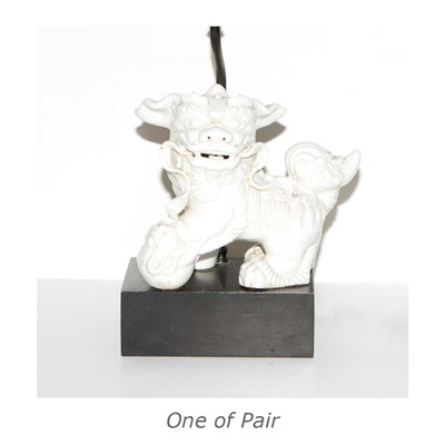 Lot 363 - Pair of Chinese White Glazed Porcelain Fu Lion...
