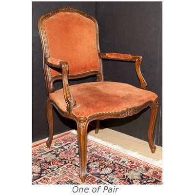 Lot 454 - Pair of Louis XV Style Walnut Fauteuils