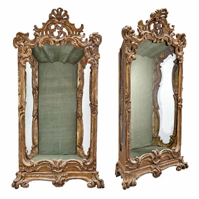 Lot 243 - Pair of Italian Rococo Giltwood Vitrines Each...