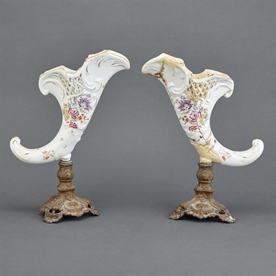 Lot 202 - Pair of Continental Porcelain and Brass...