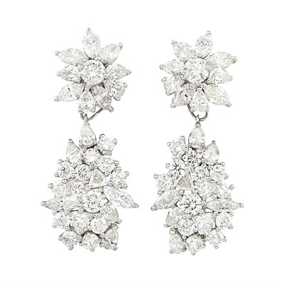 Lot 277 - Pair of Platinum and Diamond Cluster Pendant-Earclips