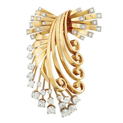 Lot 252 - Gold, Platinum and Diamond Bow Clip-Brooch