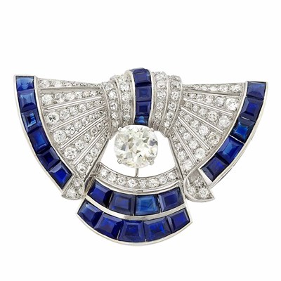 Lot 368 - Platinum, Diamond and Sapphire Bow Clip, France