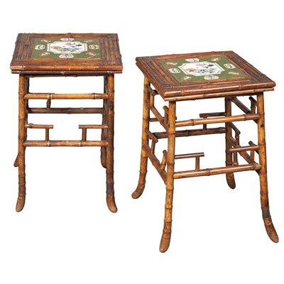 Lot 349 - Pair of Victorian Ceramic Inset Bamboo Low...