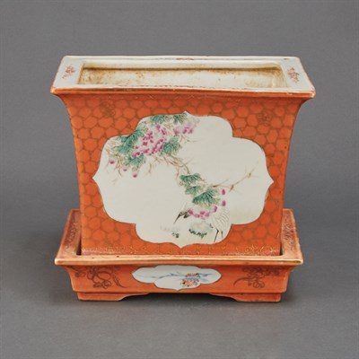 Lot 251 - Chinese Coral Glazed Porcelain Jardinere and...