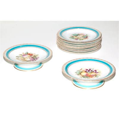 Lot 240 - English Hand-Painted Porcelain Dessert Service...