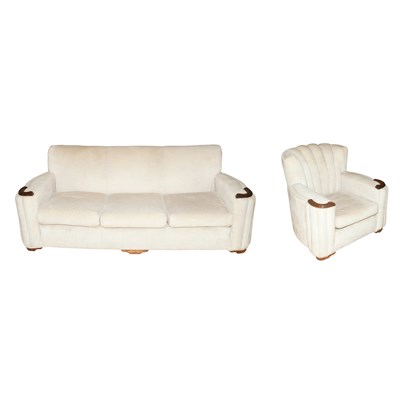 Lot 209 - Art Deco Style Upholstered Sofa and Club Chair...