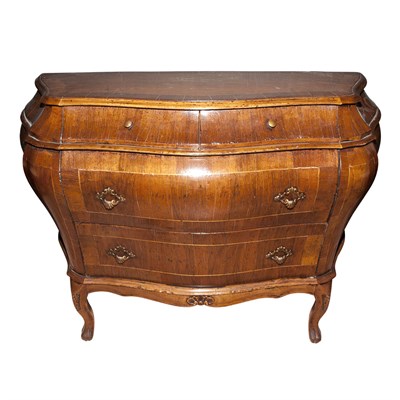 Lot 204 - Continental Walnut Bombe Chest of Drawers...