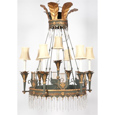 Lot 315 - Empire Style Tole Painted Seven-Light...