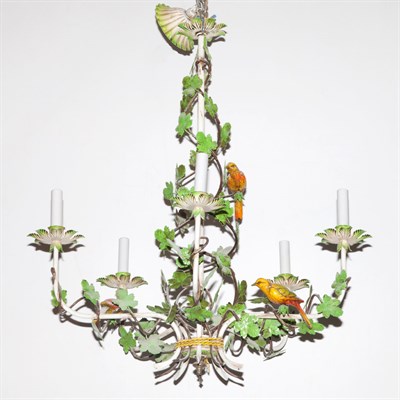Lot 440 - Painted Metal Five-Light Chandelier Height 31...