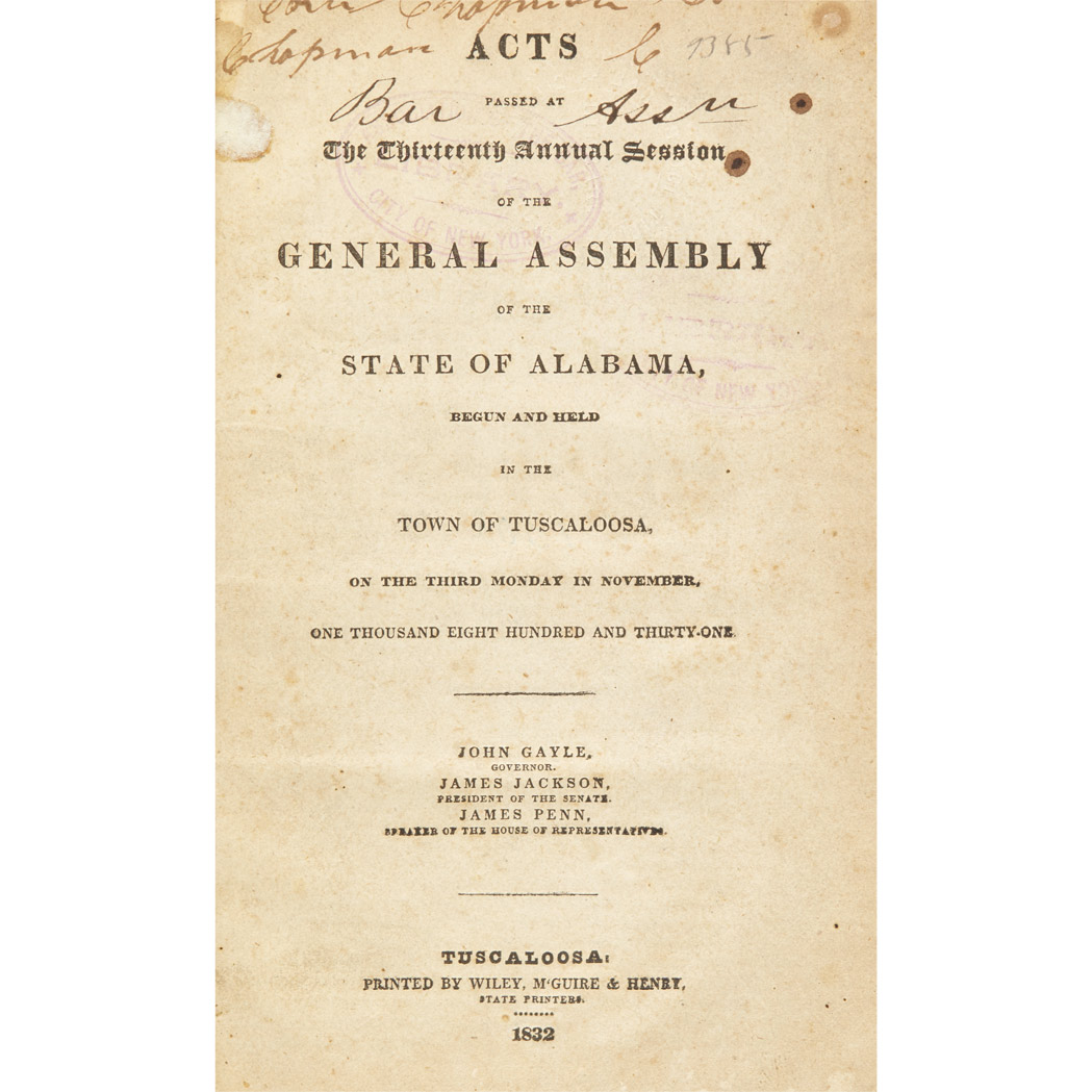 Lot 60 - [ALABAMA] Run of General Assembly Acts,...