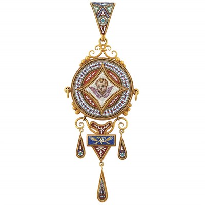 Lot 160 - Antique Gold and Micromosaic Pendant