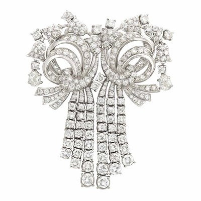 Lot 365 - Platinum and Diamond Fringe Double-Clip Brooch