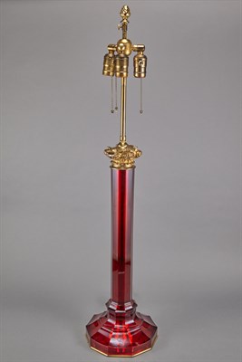 Lot 386 - Gilt-Brass Mounted Red Glass Lamp Height 22...