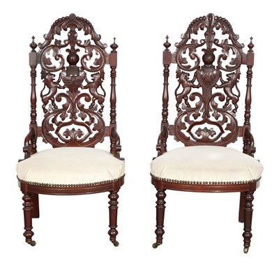 Lot 268 - Pair of Renaissance Revival Style Stained Wood...