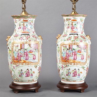 Lot 482 - Pair of Chinese Rose Medallion Porcelain Lamps...