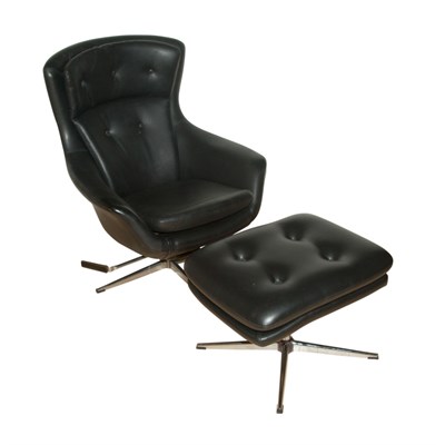Lot 220 - Mid Century Style Black Leather Chair and Ottoman