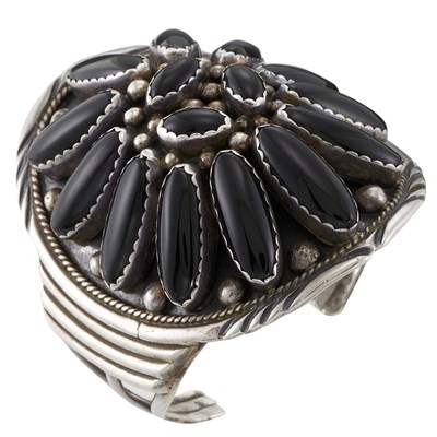 Lot 1045 - Silver and Black Onyx Bangle Bracelet