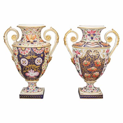 Lot 347 - Pair of English Porcelain Two-Handled Vases...